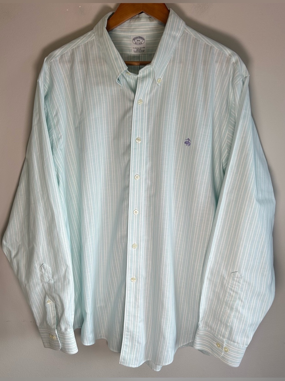 Brooks Brothers Original Polo Shirt XXL Supima Button Up Slim Fit Blue Stripes